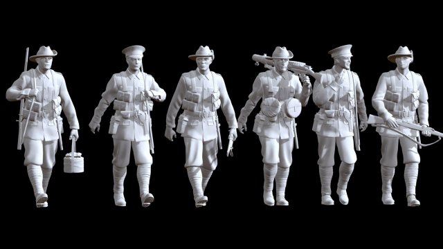 australiano ww1 soldados x6 estatuetas guerra exército caminhando 3D print model - Mito3D