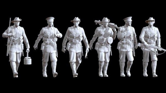 australian ww1 soldiers x6  figurines australian soldiers war ww1 army walking  3d print model - Mito3D