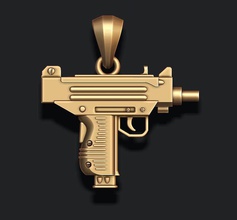 automat pistola ciondolo la proiettile gioielli argento dell'anca hop hip-hop micro uzi israele il combattimento automatico rap rep gangsta ciondoli 3d print model - Mito3D