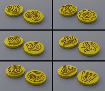 avatar elemental symbols  coins badges anime signs fan-art comics keychain coins props stamp elements aang fantasy coaster powers the-last-airbender legend-of-korra medal decoration sculpt art medallion  3d print model - Mito3D