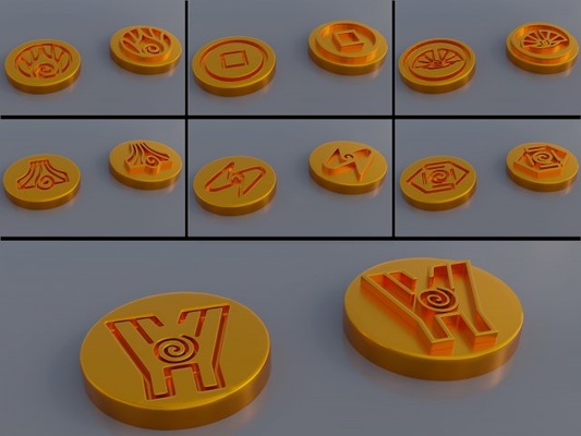 avatar temel semboller paketlemek 2 3d yazdır model in işaretler logolar 3dexport anime hayran sanat çizgi roman anahtarlık madeni paralar sahne pul elementler aang fantezi bardak altlığı güçler son hava bükücü efsane korra madalya dekorasyon 3d print model - Mito3D