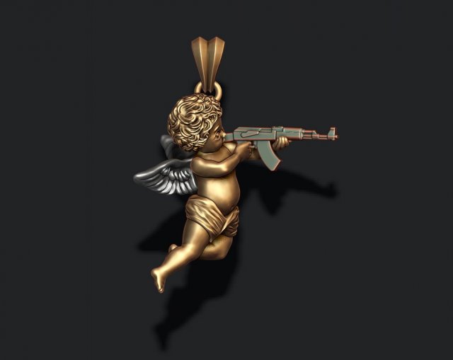 baby angel ak pendant 3d print model in pendants 3dexport wing pray cupidone hip hop hiphop rap gangsta akm 47 74 ak47 ak74 kalashnikov gang geng jewelry 3D print model - Mito3D