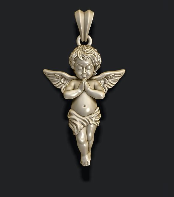 bebé ángel colgante pendiente 3d impresión modelo in colgantes 3dexport navidad cupido pluma oro joya joyería collar orar imprimible rinoceronte escultura plata recuerdo ala zbrush 3D print model - Mito3D