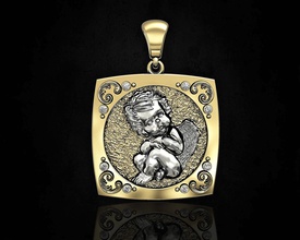 baby angel pendant 3d printable stl pendants gold silver platinum sterling diamond gemstones fashion brilliant women child fantasy jewellry 3d print model - Mito3D