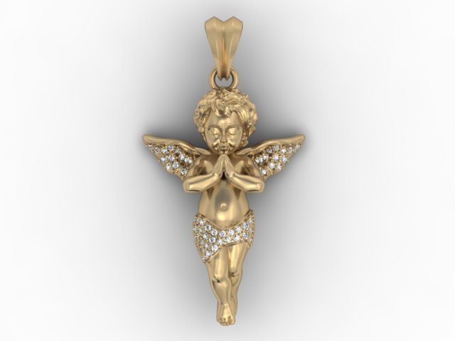 bébé ange pendentif gemmes 3d impression modèle in pendentifs 3dexport brillant cupidon diamant gemme bijou bijoux prier imprimable sculpture argent calcul zbrush 3D print model - Mito3D