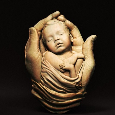 baby in hands relief 01 3d print model figurines 3dexport god graveyard religion jewelry jesus christian catholic cnc sculptures bust statue medalion badges pendants angel mary 3d print model - Mito3D