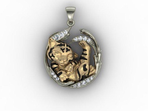 bebé collar del tigre el diamante esmalte joya la joyería de matriz colgante colgantes imprimible render rhino escultura piedra tiger tigr vray mujer 3d print model - Mito3D