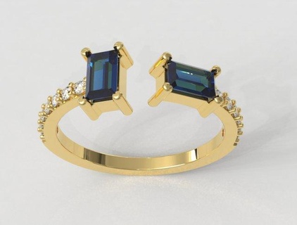baguete pedra preciosa anel argolas ouro joalheria paulorani moda moderno prata abrir imprimível diamante gemstone ring printable 3d print model - Mito3D