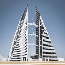 bahrain world trade center 3d model in buildings 3dexport max vray realistic building house skyscraper commercial office cityscape turbine us dubai lowpoly game 3d print model - Mito3D