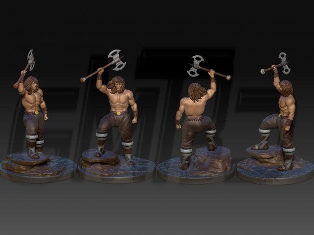 barbarian 3d print model in man 3dexport conan style fantasy medieval double axes 3D print model - Mito3D