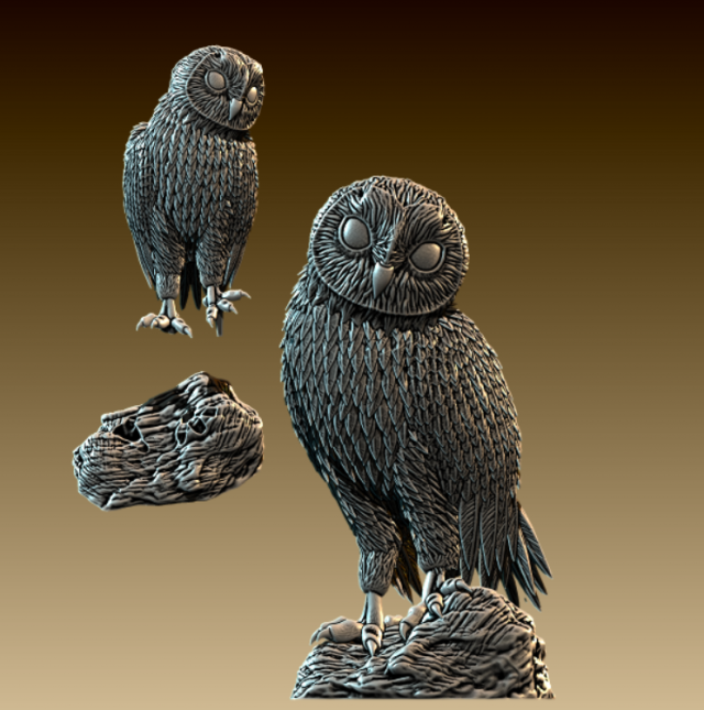 grange hibou 3d impression modèle in animaux 3dexport oiseau sauvage plumes fourrure neigeux prédateur figurine animal nature statue ailes griffes séance mignonne belle art sculptures 3D print model - Mito3D