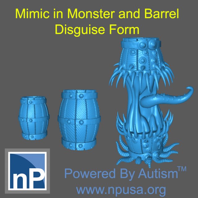 barris mímico livre 3d impressão modelo in jogos acessórios 3dexport barril terreno dnd masmorras dragões criatura monstro polimorfo 3D print model - Mito3D