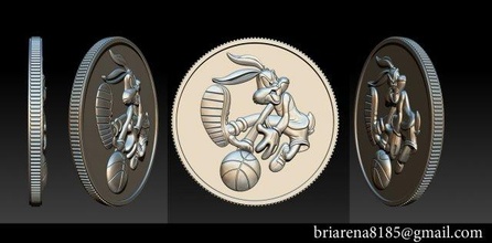 basketball bunny coin 3d print model in coins badges 3dexport rabbit-coin smiley silhouette art smile wise hen mickey mouse universe artwork silver stl cnc 3d print model - Mito3D