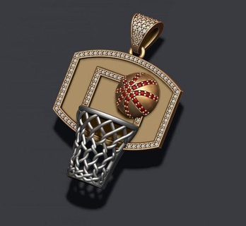 basketball pendant gems v2 3d print model in pendants 3dexport ice iced hip hop hiphop rap rep sport basket bulls lakers ball game nba play net basketbol bassketball jewelry 3d print model - Mito3D