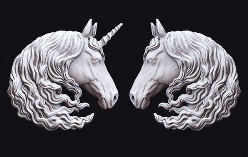 Basrelief Pferd Einhorn Kopf Skulptur Tier Magie Haar Pegasus Schmuck Anhänger Ring Silber Gold Pony Regenbogen Natur magisch Glück Cowboy 3d print model - Mito3D