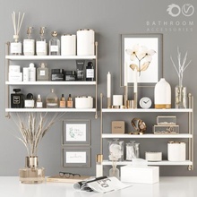 bathroom accessories 3d model in 3dexport fragrances dried flowers cosmetics bottle shampoo cream gel tube lotion metal glass wheat channel book aroma stick perfume candle clock 3d print model - Mito3D