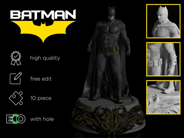 batman figure ben affleck 3d print model in sculpture 3dexport dc statue comic hero joker bat superman justice league wonder human fan bruce wayne man dark 3D print model - Mito3D