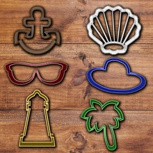 beach cookie cutter set fondant sea shell anchor palm hat lighthouse sunglasses objects 3d print model - Mito3D