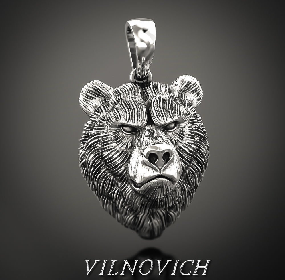 bear pendant white gold silver jewelry jewellery jewel 3D print model - Mito3D