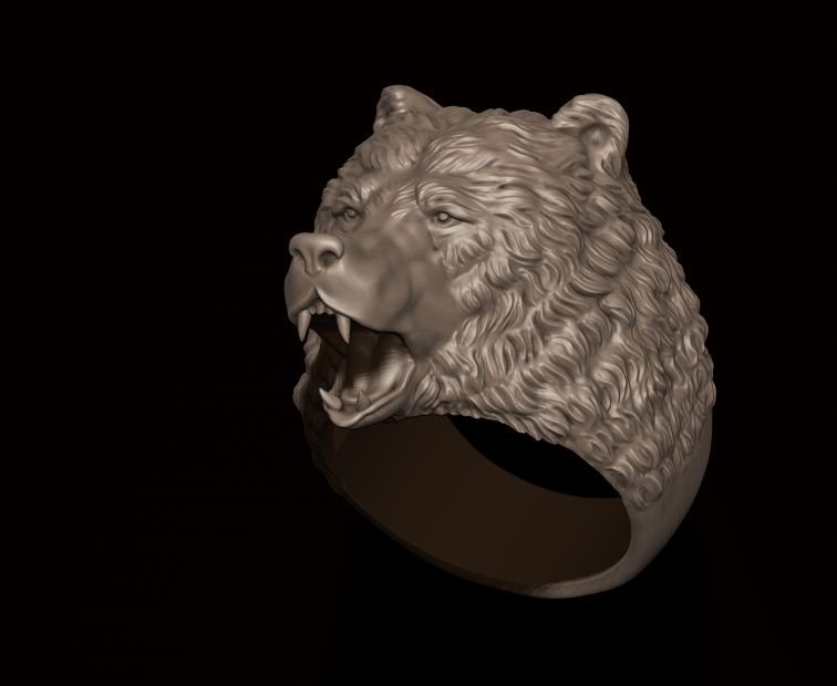 bear ring jewellery pendant gold stone silver jewel nature head obj rhino men apparel high poly mesh 14k 585 750 3D print model - Mito3D