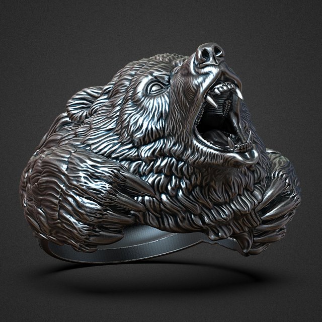oso anillo anillos cabeza joyería joya imprimible 3D print model - Mito3D