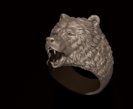 bear ring jewellery pendant gold stone silver jewel nature head obj rhino men apparel high poly mesh 14k 585 750 3d print model - Mito3D
