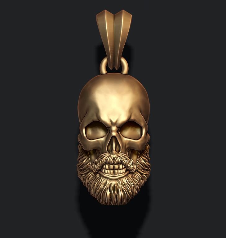 bearded skull pendant anatomy man body realistic people character 3d model bread beard hair hairy biker bone jewel jewelry skul zbrush scul 3D print model - Mito3D