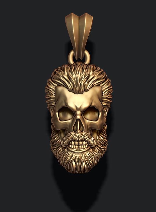 barbudo pingente de caveira anatomia homem o corpo realista pessoas personagem 3d modelo pão barba cabelo peludo motociclista osso jóia jóias skul crânio zbrush 3D print model - Mito3D