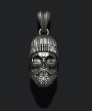 bearded skull pendant hat anatomy man body character 3d model bread beard hair hairy biker bone jewel jewelry skul zbrush scul het cap 3d print model - Mito3D