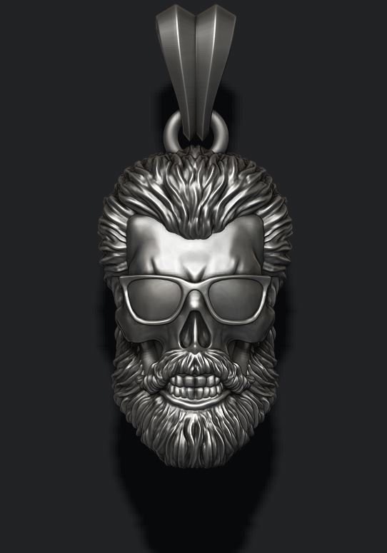 barbu au crâne pendentif paire de lunettes soleil l'anatomie l'homme corps réaliste personnes caractère la barbe cheveux poilu le motard os joyau bijoux skul zbrush scul verre des 3D print model - Mito3D