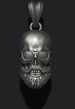 barbudo cráneo colgante de gafas sol la anatomía hombre cuerpo realista personas carácter barba cabello peludo el motorista hueso joya joyería skul zbrush scul vidrio las 3d print model - Mito3D