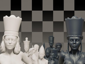 lindo xadrez fêmea 3d impressão modelo in borda jogos 3dexport menina mulher mulheres miniatura humano cavaleiro preto estatueta penhor corpo escultura rainha torre bispo branco rei 3d print model - Mito3D