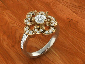 hermoso anillo flor bend los anillos el diamante engagmen 3d print model - Mito3D
