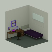yatak odası 3d model in 3dexport oda dizüstü bilgisayar masa raflar kitap domuz düşük poli low poly 3d print model - Mito3D