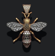 bee pendant diamonds gold jewel jewelry silver diamond gem gemstone briliant necklace ice iced honey insect beetle hip hop 3d print model - Mito3D