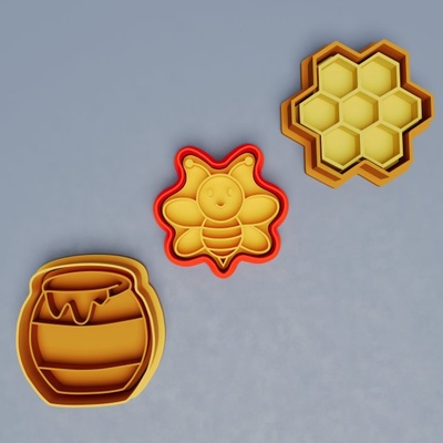 abeille thème biscuit coupeurs ensemble x3 3d impression modèle in cuisine manger 3dexport coupeur cuisinier cookies emporte pièces 3d print model - Mito3D