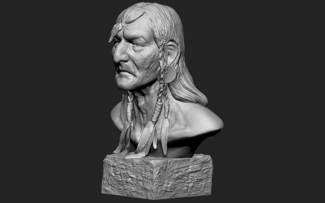 big chief native american man sculpture statue people warrior bust tribal western human miniatures figurines portrait aboriginal ritual art 3D print model - Mito3D