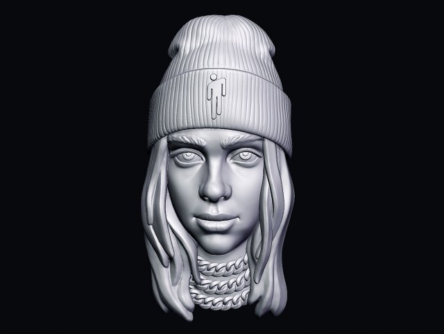 Billie eilce kolye baş kız Kadın şarkıcı pop takı gümüş altın tanınmış heykel karakter müzik müzisyen Sanat Zincir Vesika 3D print model - Mito3D