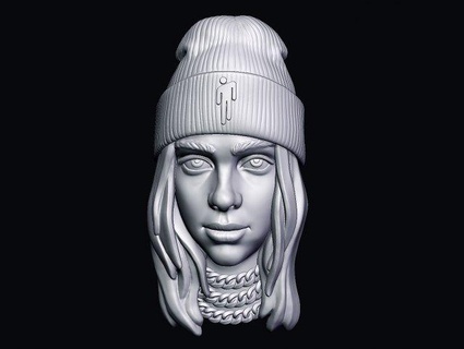 Billie eilish pendentif pendentifs tête fille femme chanteur pop bijoux argent or célèbre sculpture personnage musique musicien visage art chaîne portrait 3d print model - Mito3D