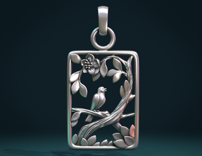uccello ciondolo il fascino gioielli bird fiore albero fogliame nightingale sakura 3d print model - Mito3D