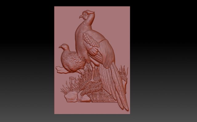 uccelli cncmodel cnc arte uccello gallo cedrone decorazione sollievo bas relief nudo 3D print model - Mito3D