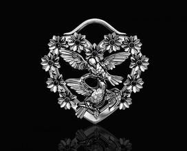 birds heart bouquet pendant 3d printable stl pendants gold silver platinum valentine love women fashion brilliant diamond gemstone bird rose jewellery 3d print model - Mito3D