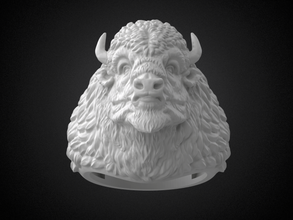bison buffalo head sculpture ring 3d printable model r5 print in rings 3dexport art animal trophy bull wild cnc zbrush magics stl highpoly nature portrait jewelry space dragon 3d print model - Mito3D