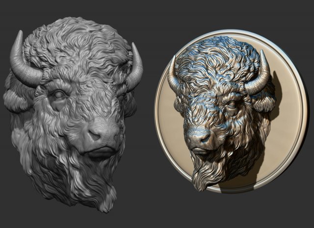 bison head miniatures figurines silver 3dprintble jewelry bust pendants statue sculpture mammal cnc 3D print model - Mito3D