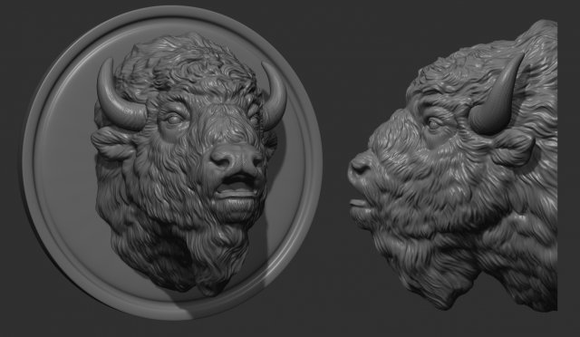 búfalo moo cabeça vaca touro chifre oeste estátua decoração imprimível pingentes medalhão cnc alívio joalheria esculturas pingente colar 3D print model - Mito3D
