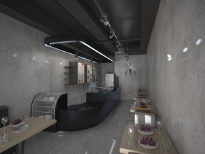 nero bar interni 3d caffè ristorante sedia tavolo luce negozio macchina posti sedere lampada soffitto legna inossidabile acciaio scena moderno decorazione mobilia menù 3d print model - Mito3D