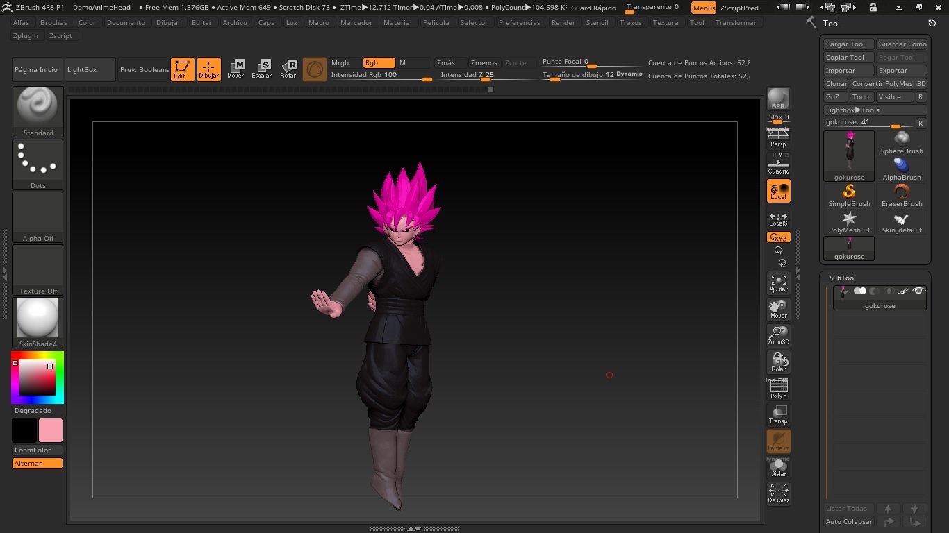 siyah goku gül 3d yazdır model in canavarlar yaratıklar 3dexport gokuroz süpersayin ejder topu kahramanlar karikatür 3D print model - Mito3D