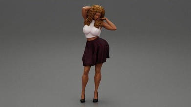 black woman curly hair wearing dress heels woman girl pose body character human female anatomy statue sculpture morph adult erotic figure black curly hair dress heels people