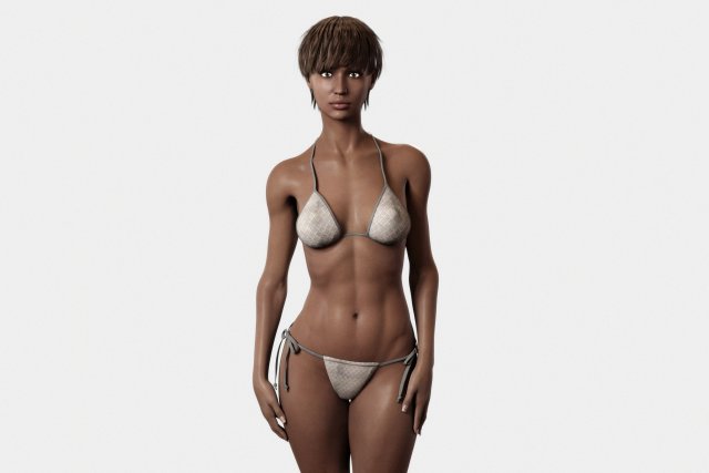 preto mulher in bikini 3d modelo 3dexport corpo adulto penteado praia sombrio americano africano sexy ébano fêmea roupa íntima liquidificador sss 3D print model - Mito3D