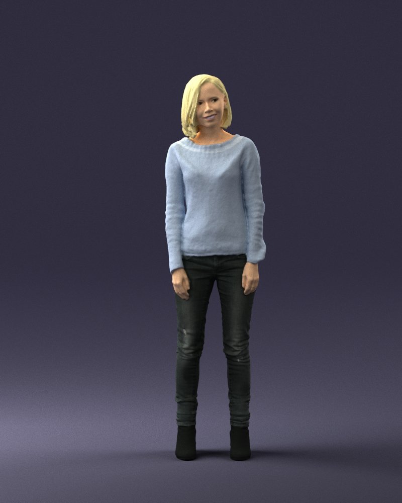 rubia in azul suéter 0507 3d impresión listo modelo mujer 3dexport escanear polígono 3dprint humano masculino realista planteado personaje personas miniaturas hombre niño estilo éxito atuendo moda 3D print model - Mito3D